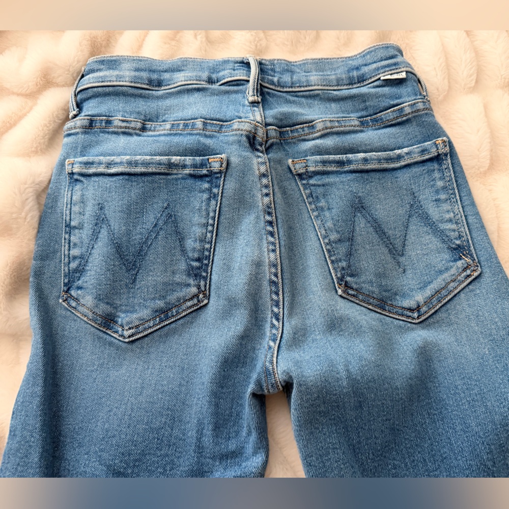 MOTHER Medium Blue Boot Cut Jeans with Raw Hem